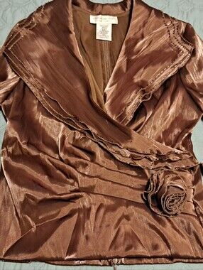 Jackie Jon Shimmering Brown Dress Jacket with Rosette Sz 4